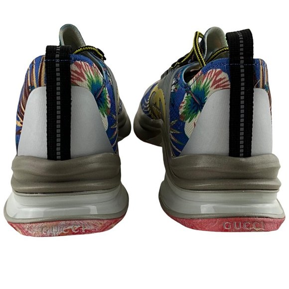 Gucci Men's Run Floral Sneakers Interlocking G Orange Monogram Blue Multi Sz 8 - Picture 9 of 12